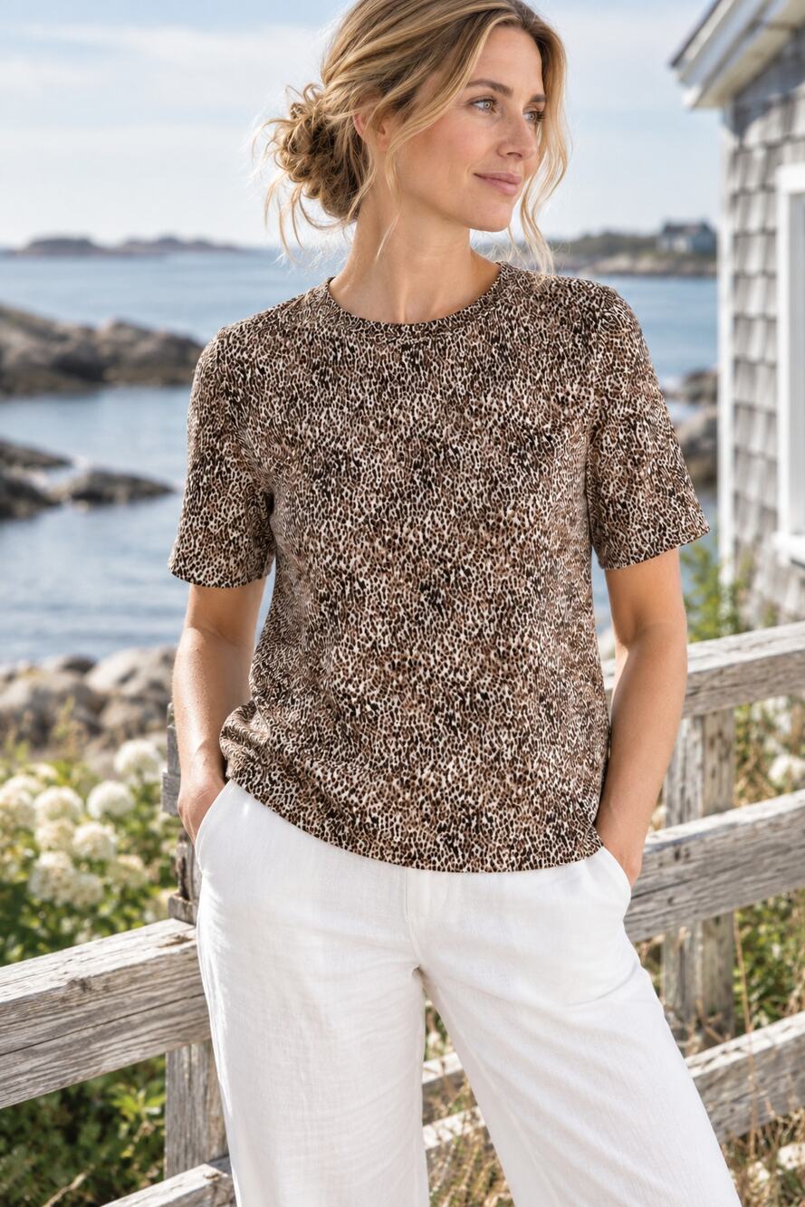 Talbots Animal Print Short Sleeve Blouse Size 4